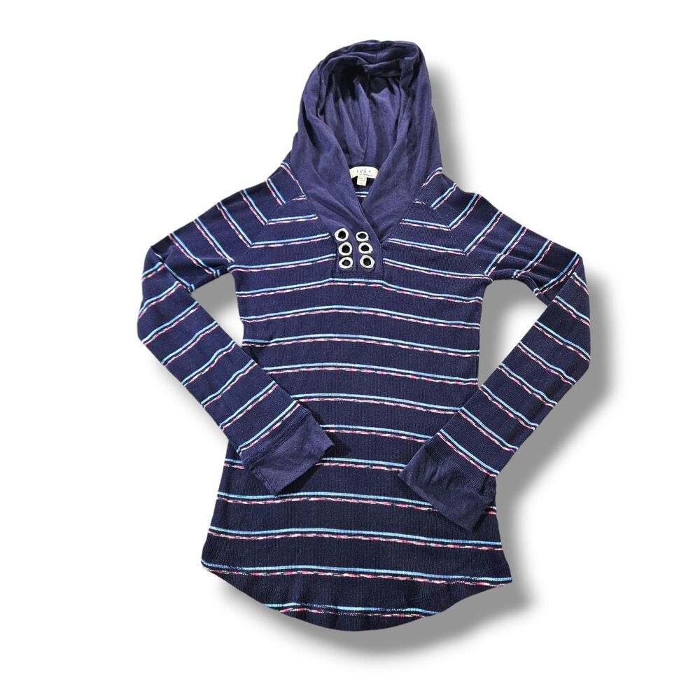 Lei Hoodie XL Purple Striped Thermal Pullover Fitted Sleeve Knit Sweater Top